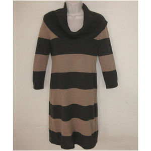 NWT Sweater dress XS Brown Striped Cowl Merino wool bl Knit Collar Ann Taylor
